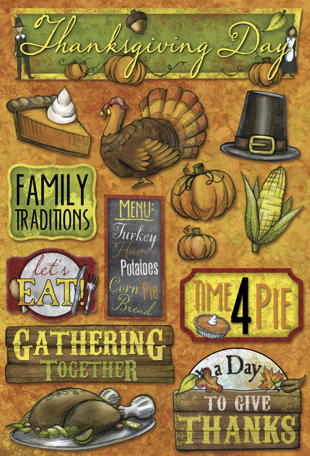 Karen Foster Thanksgiving Time 4 Pie Cardstock Sticker